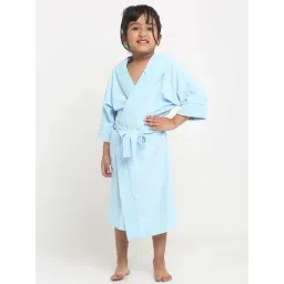 Creeva Melodious Sky Blue Micro Terry 260 GSM Quick Dry Kids Bathrobe 12-13 Yrs With Front Pocket-picture-25