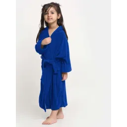Creeva Melodious Turkish Blue Micro Terry 260 GSM Quick Dry Kids Bathrobe 4-5 Yrs With Front Pocket-picture-11