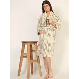 Creeva Unisex Striped Tie-Ups Cotton Bath Robe-picture-41