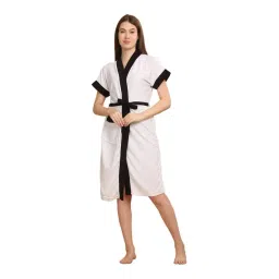 Creeva White & Black Micro Terry Bathrobe (Large)-picture-36