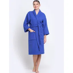Creeva Women Blue Solid Luxury Bathrobe-picture-17