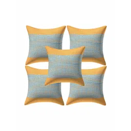 Creeva Yellow & Blue 5 Pieces Geometric Square Cushion Covers-picture-19