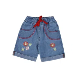 CREMLIN CLOTHING Girls Blue Floral Embroidered Denim Shorts-picture-39