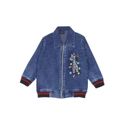 CREMLIN CLOTHING Girls Blue Washed Denim Jacket with Embroidery-picture-14