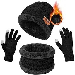 CRENTILA Winter Cap for Men Women Woolen Beanie hat with Neck Muffler and Super Warm Touchscreen Gloves with Thick Fleece Lined Elastic Free Size Winters Wear for Snowboarding and Hiking-picture-13