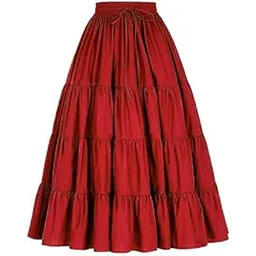 Crepe Long Frill Skirt (Red)-picture-42