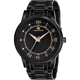 crestello BK007-CPBLK Black Dial and Band Metal Chain Analog Stainless Steel Wrist Watch for Men-picture-43