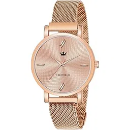 crestello Rose Gold Plated Metal Mesh Chain Analog Wrist Watch for Women (Black/Blue/Green/Copper Dial) | CR-RG131-picture-42