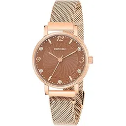 crestello Rose Gold/Black Plated Mesh Chain Analog Wrist Watch for Women (Silver/Black/Blue/Brown/Pink Dial) | CR-RG146-picture-16