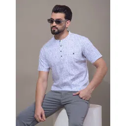 Crimsoune Club Abstract Printed Band Collar Half Sleeves Cotton Straight Short Kurta image 1