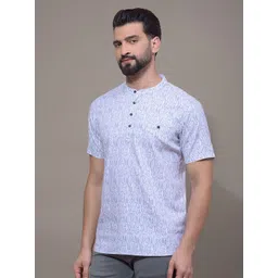 Crimsoune Club Abstract Printed Band Collar Half Sleeves Cotton Straight Short Kurta image 2