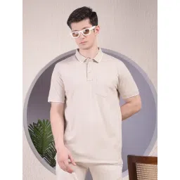 Crimsoune Club Beige Blended Regular Fit Solid Polo T-Shirt-picture-43