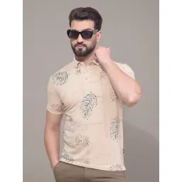 Crimsoune Club Beige Blended Slim Fit Floral Polo T-Shirt-picture-18
