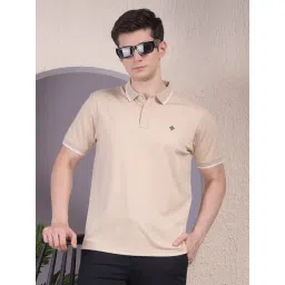 Crimsoune Club Beige Blended Slim Fit Solid Polo T-Shirt-picture-19