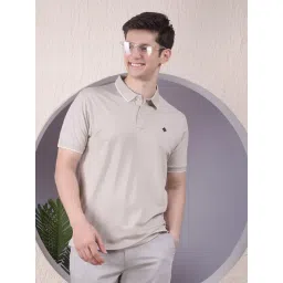 Crimsoune Club Beige Blended Slim Fit Solid Polo T-Shirt-picture-20