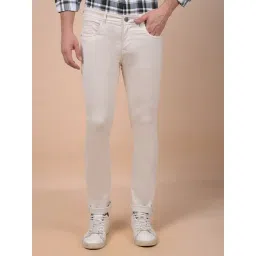 Crimsoune Club Beige Blended Solid Mid Rise Jeans-picture-16