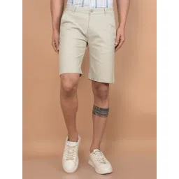 Crimsoune Club Beige Cotton Slim Fit Solid Shorts-picture-36