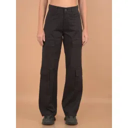 Crimsoune Club Black Cotton Relaxed Fit Mid Rise Cargo Trousers-picture-35