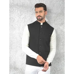 Crimsoune Club Black Polyester Regular Fit Jacquard Nehru Jacket-picture-48