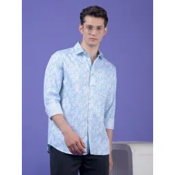 Crimsoune Club Blue Blended Slim Fit Floral Casual Shirt-picture-24