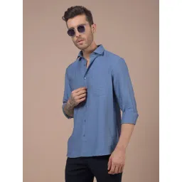 Crimsoune Club Blue Blended Slim Fit Solid Casual Shirt-picture-28
