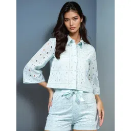 Crimsoune Club Blue Cotton Embroidery Shirt-picture-15