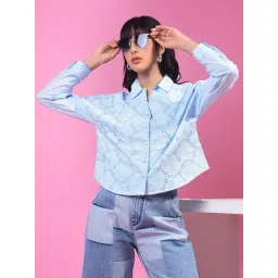 Crimsoune Club Blue Cotton Embroidery Shirt-picture-39