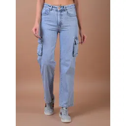 Crimsoune Club Blue Cotton Mid Rise Cargo Jeans-picture-20