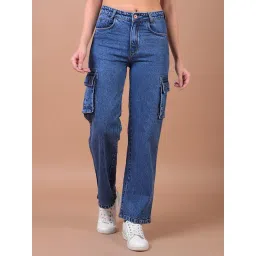 Crimsoune Club Blue Cotton Mid Rise Cargo Jeans-picture-23