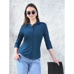 Crimsoune Club Blue Solid Three-Quarter Sleeves Shirt-picture-48