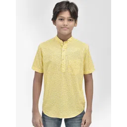 Crimsoune Club Boys Band Collar Floral Printed Pure Cotton Straight Kurta-picture-22