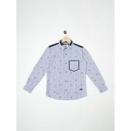 Crimsoune Club Boys Blue Printed Pure Cotton Casual Shirt-picture-24