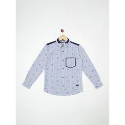 Crimsoune Club Boys Blue Printed Pure Cotton Casual Shirt-picture-41