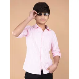 Crimsoune Club Boys Classic Fit Spread Collar Vertical Striped Cotton Casual Shirt-picture-31