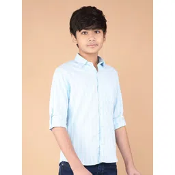 Crimsoune Club Boys Classic Fit Spread Collar Vertical Striped Cotton Casual Shirt-picture-30