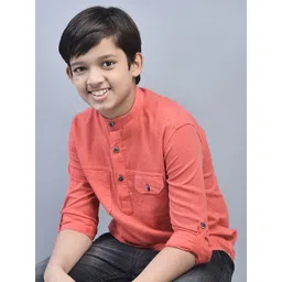 Crimsoune Club Boys Classic Slim Fit Band Collar Casual Shirt-picture-33