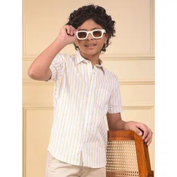 Crimsoune Club Boys Classic Slim Fit Vertical Striped Pure Cotton Casual Shirt-picture-34