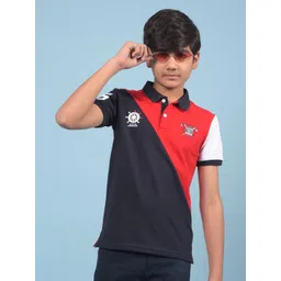 Crimsoune Club Boys Colourblocked Polo Collar Slim Fit Cotton T-shirt-picture-43