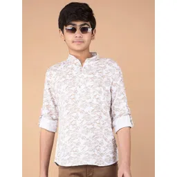 Crimsoune Club Boys Floral Printed Band Collar Straight Kurta-picture-29