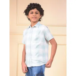 Crimsoune Club Boys Green Cotton Slim Fit Chequered Shirt-picture-35