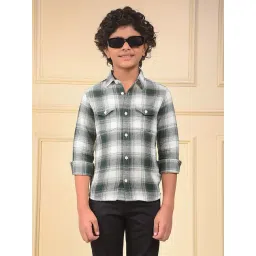Crimsoune Club Boys Green Cotton Slim Fit Chequered Shirt-picture-40