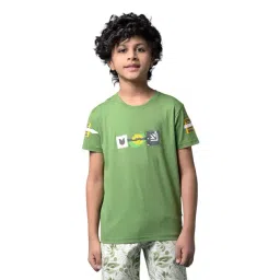 Crimsoune Club Boys Green Cotton Slim Fit Graphic Print T-Shirt-picture-35