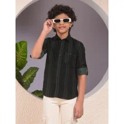 Crimsoune Club Boys Green Cotton Slim Fit Self Design Shirt-picture-39