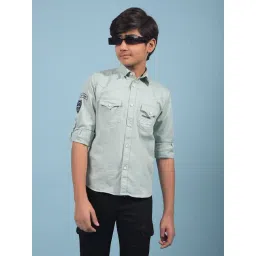 Crimsoune Club Boys Green Cotton Slim Fit Shirt-picture-43
