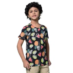 Crimsoune Club Boys Navy Blue Cotton Slim Fit Self Design T-Shirt-picture-48