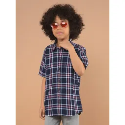 Crimsoune Club Boys Navy Cotton Checks Shirt-picture-19