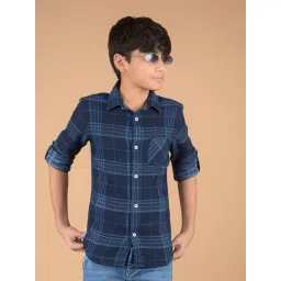 Crimsoune Club Boys Navy Cotton Checks Shirt-picture-16