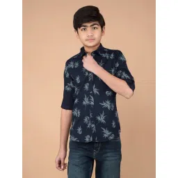 Crimsoune Club Boys Navy Cotton Floral Shirt-picture-38