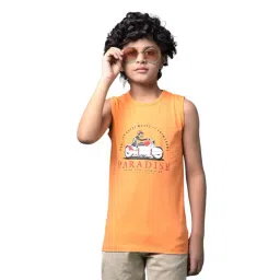 Crimsoune Club Boys Orange Cotton Slim Fit Graphic Print T-Shirt-picture-20