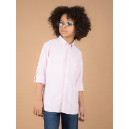 Crimsoune Club Boys Pink Cotton Striped Shirt-picture-29